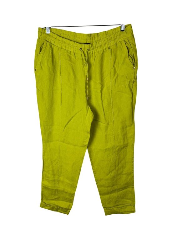 Ellen Tracy Pants - Ellen Tracy Women Lime Green 100% Linen Elastic Waist Pants Size Large Lagenlook